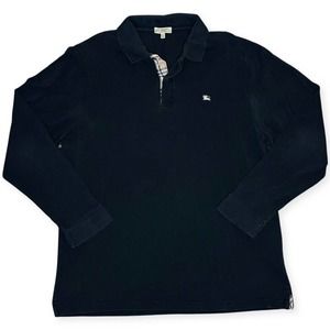 Burberry London Polo Shirt Classic Fit Men's Black Long Sleeve Nova Check XL